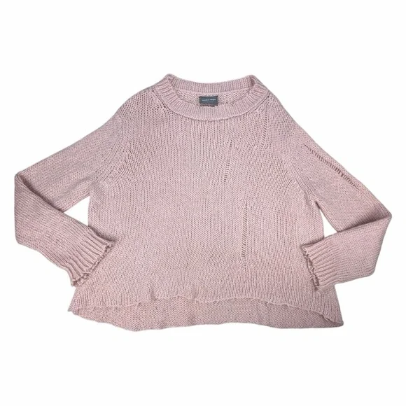 Wooden Ships Women's Oliver Distressed Crew Chunky Sweater In Pink Conch S/M - Picture 2 of 9